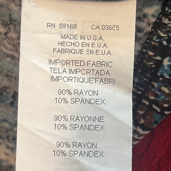 Karen Kane Faux Wrap Flare Dress Blue Jazz Stretch Patterned Large - Picture 9 of 9